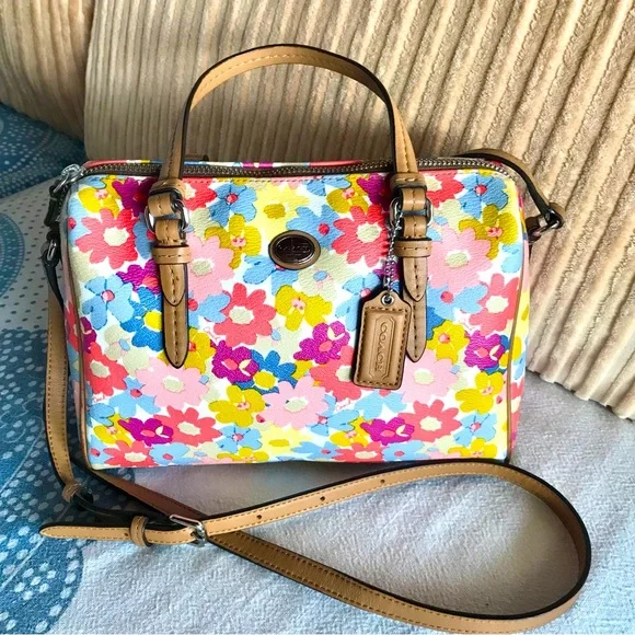 Coach Bennett Peyton Floral Mini Satchel Purse Bag Crossbody Multicolor Vintage - Picture 1 of 12